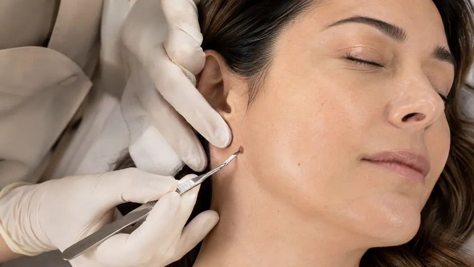 Procedimiento dermatológico realizado con técnica estéril